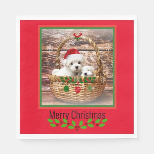Serviette En Papier Chiots maltais design de Noël (Devant)