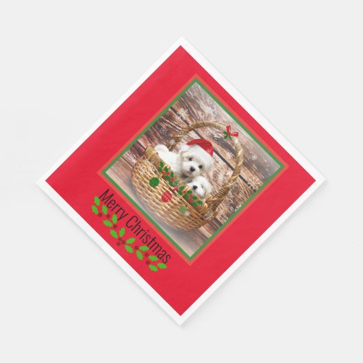 Serviette En Papier Chiots maltais design de Noël (Coin)