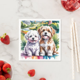 Serviette En Papier Chiots mignons et duveteux dans un parc de ville à