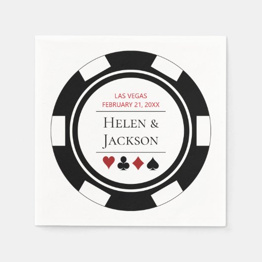 Serviette En Papier Chip de poker noir et blanc Mariage Las Vegas (Devant)
