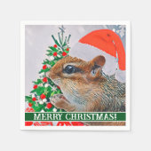 Serviette En Papier Chipmunk avec Casquette de Noël devant l'arbre (Devant)