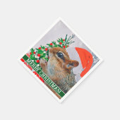 Serviette En Papier Chipmunk avec Casquette de Noël devant l'arbre (Coin)