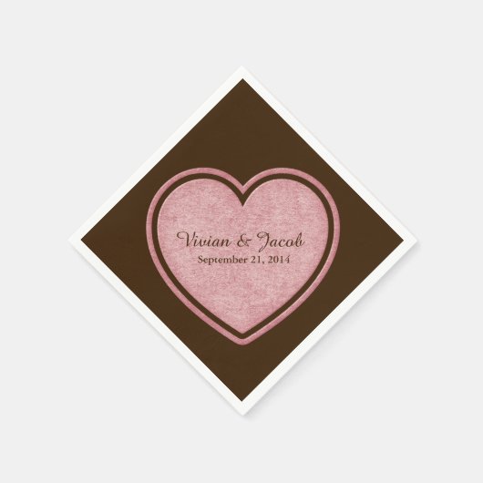 Serviette En Papier Chocolat Brown et rose personnalisé mariage servie (Coin)