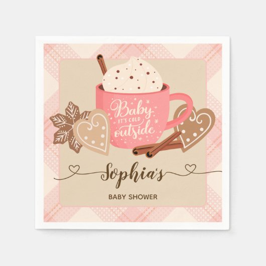 Serviette En Papier Chocolat chaud Baby shower d'hiver fille (Devant)