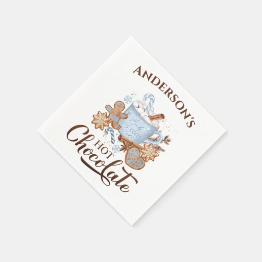 Serviette En Papier Chocolat chaud Bleu Noël Nom Papier serviettes (Coin)
