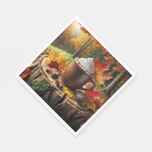 Serviette En Papier Chocolat Chaud D'Automne Sur La Pompe D'Arbre (Coin)