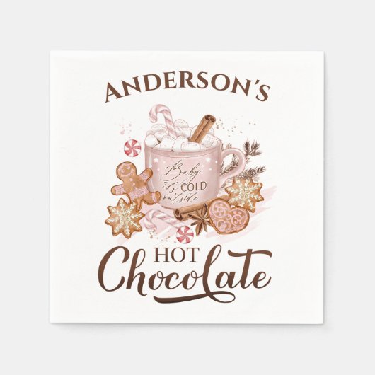 Serviette En Papier Chocolat chaud rose de Noël Nom Papier serviettes (Devant)