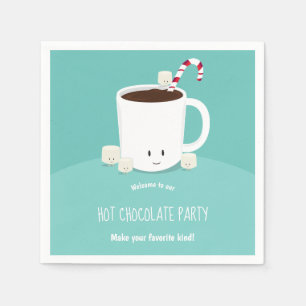 Serviette En Papier Chocolat chaud souriant cacao chaud Noël Turquoise