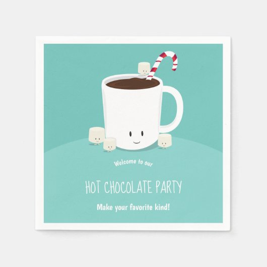 Serviette En Papier Chocolat chaud souriant cacao chaud Noël Turquoise (Devant)