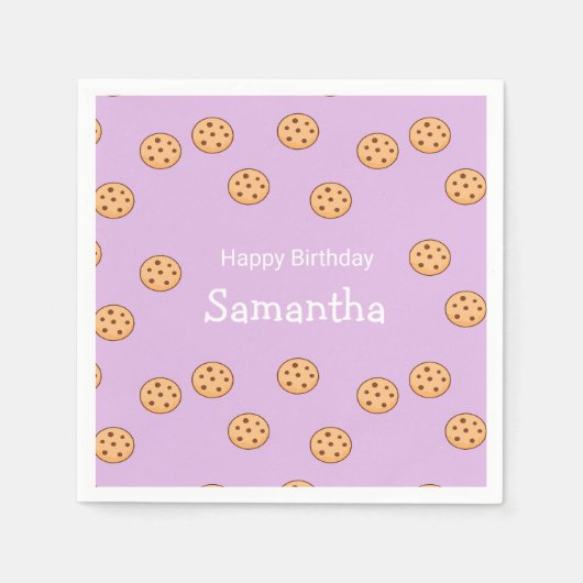 Serviette En Papier Chocolat chips biscuits d'anniversaire violet (Devant)