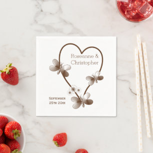 Serviette En Papier Chocolat Coeur Et Papillons Design Mariage