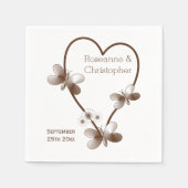 Serviette En Papier Chocolat Coeur Et Papillons Design Mariage (Devant)