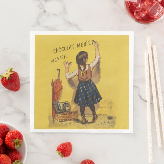 Serviette En Papier Chocolat Menier Petite fille Mur écriture (En situation)