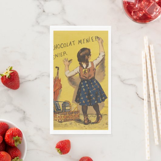 Serviette En Papier Chocolat Menier Petite fille Mur écriture (En situation)