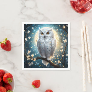 Serviette En Papier Chouette À Neige Et Lune Avec Étincelle,