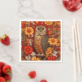 Serviette En Papier Chouette À Rayures Et Fleurs De Zinnia (En situation)