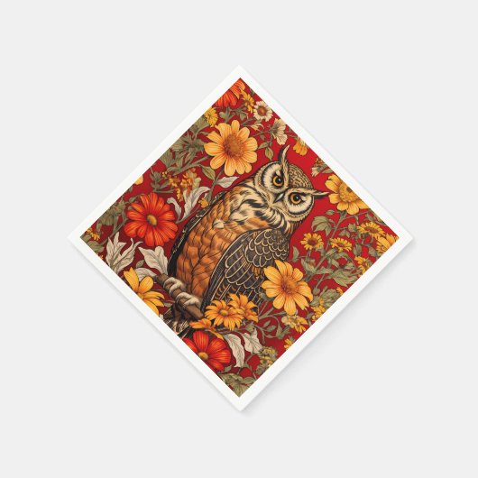 Serviette En Papier Chouette À Rayures Et Fleurs De Zinnia (Coin)