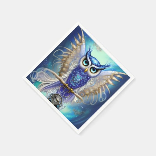 Serviette En Papier Chouette à vapeur bleue (Coin)