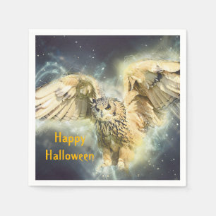 Serviette En Papier Chouette ailes jaunes étalées Halloween graphiqu