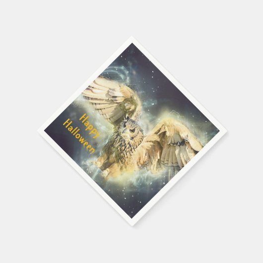 Serviette En Papier Chouette ailes jaunes étalées Halloween graphique (Coin)