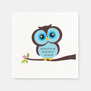 Serviette En Papier Chouette bleue