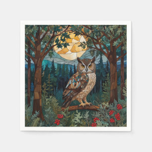 Serviette En Papier Chouette boho élégant tache de verre forêt boisée