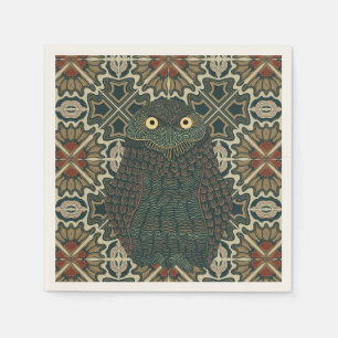 Serviette En Papier Chouette bractée décorée Tons Brown dorés