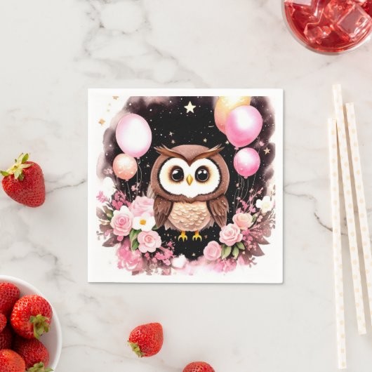 Serviette En Papier Chouette d'anniversaire (En situation)