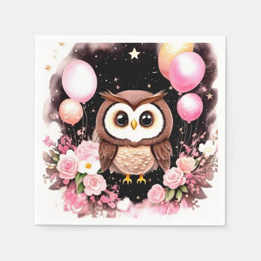 Serviette En Papier Chouette d'anniversaire (Devant)