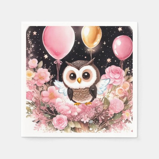 Serviette En Papier Chouette d'anniversaire (Devant)