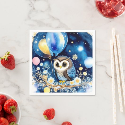 Serviette En Papier Chouette d'anniversaire (En situation)