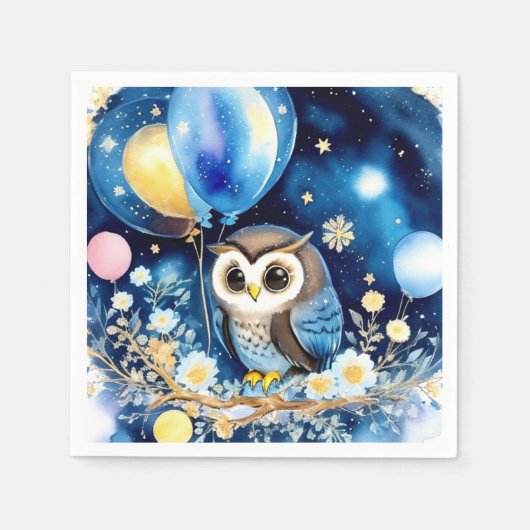 Serviette En Papier Chouette d'anniversaire (Devant)