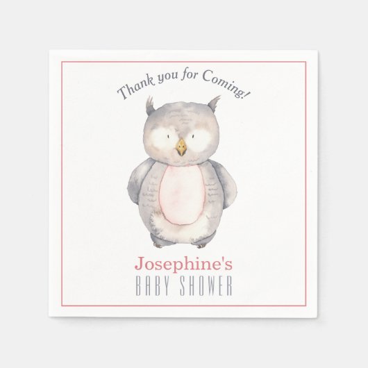 Serviette En Papier Chouette d'aquarelle douce Baby shower neutre (Devant)