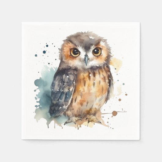 Serviette En Papier Chouette d'aquarelle mignonne (Devant)