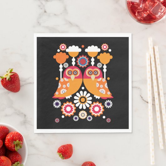 Serviette En Papier Chouette d'art populaire (En situation)