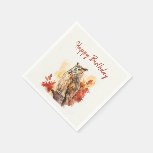 Serviette En Papier Chouette d'automne - Anniversaire (Coin)