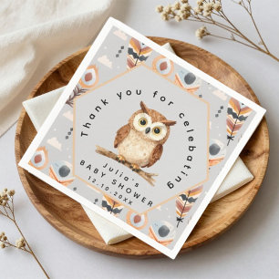 Serviette En Papier Chouette de la forêt à l'aquarelle Chevron marron