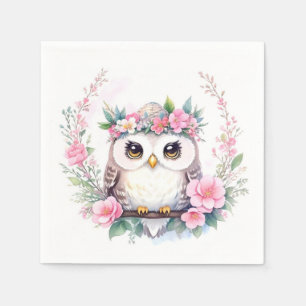 Serviette En Papier Chouette de la petite fille Douche fleurie