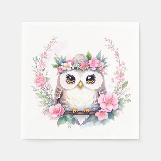 Serviette En Papier Chouette de la petite fille Douche fleurie (Devant)