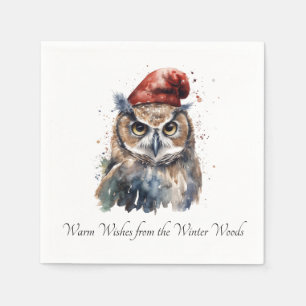 Serviette En Papier Chouette de Noël à l'aquarelle personnalisée avec