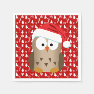 Serviette En Papier Chouette de Noël avec chapeau de Noël