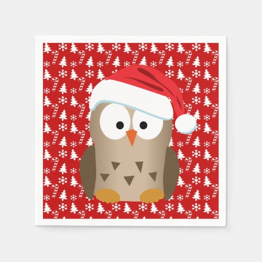 Serviette En Papier Chouette de Noël avec chapeau de Noël (Devant)
