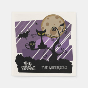 Serviette En Papier Chouette d'Halloween et chat Napkin personnalisé