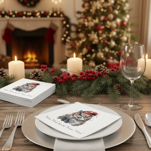 Serviette En Papier Chouette d'hiver enchantée, personnalisée