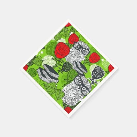 Serviette En Papier Chouette en roses rouges (Coin)