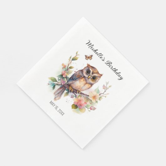 Serviette En Papier Chouette Fleurs de printemps Papillons Joyeux Nom  (Coin)