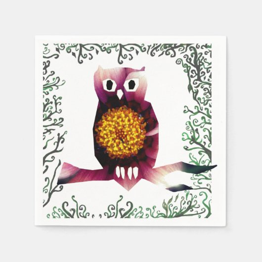 Serviette En Papier Chouette, hibou Oiseau Floral Papier d'art (Devant)