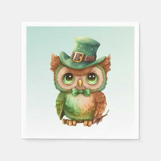 Serviette En Papier Chouette mignonne dans un chapeau vert (Devant)