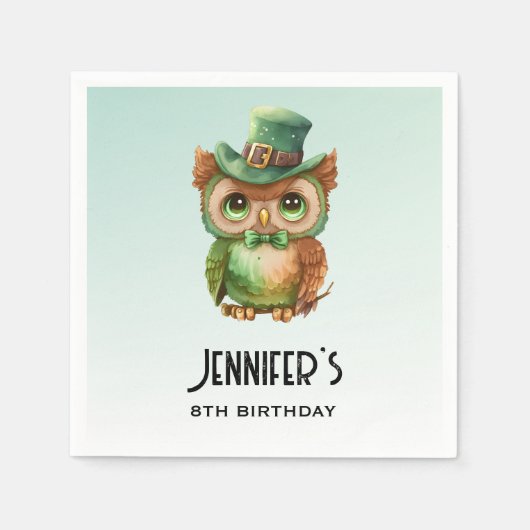 Serviette En Papier Chouette mignonne dans un chapeau vert Anniversair (Devant)