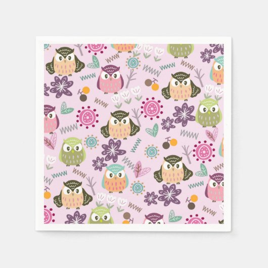 Serviette En Papier Chouette rose (Devant)